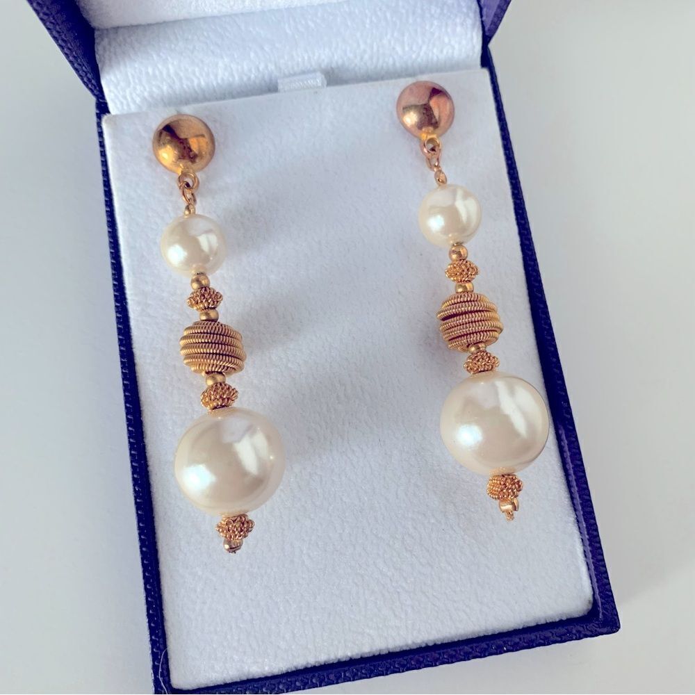 Vintage Faux Pearl Gold Rope Earrings